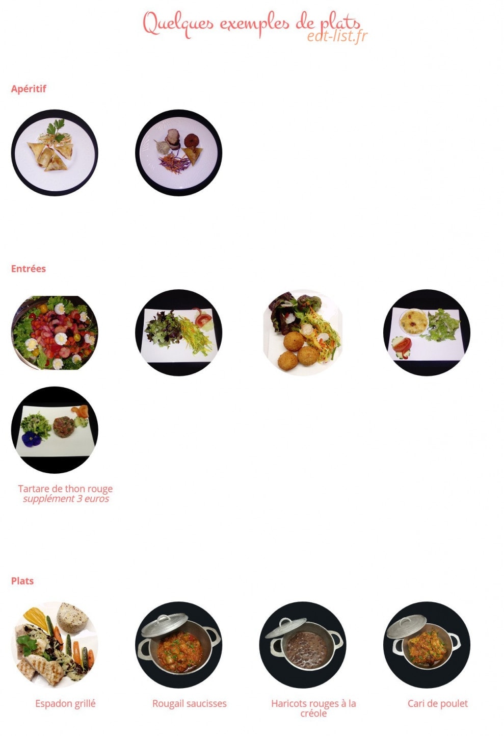 Carte et menu de Le Soleil Réunionnais à Saint Lambert du Lattay — Les apéritifs, entrées et plats