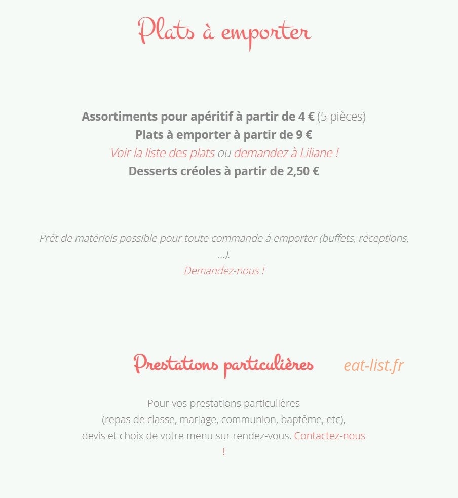 Carte et menu de Le Soleil Réunionnais à Saint Lambert du Lattay — Les plats à emporter