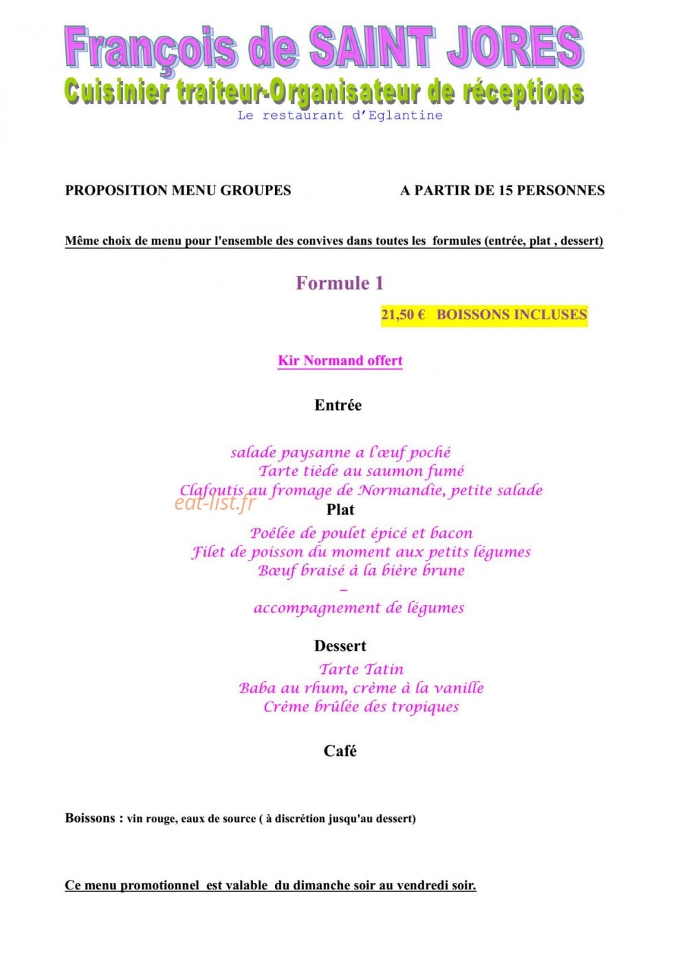 Le restaurant d'églantine — carte page 1