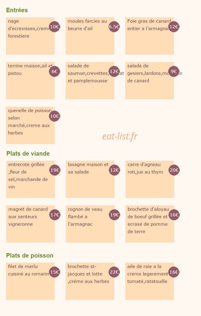 L'Auberge de Candol — carte page 1