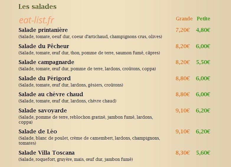 La Villa Toscana — carte page 3