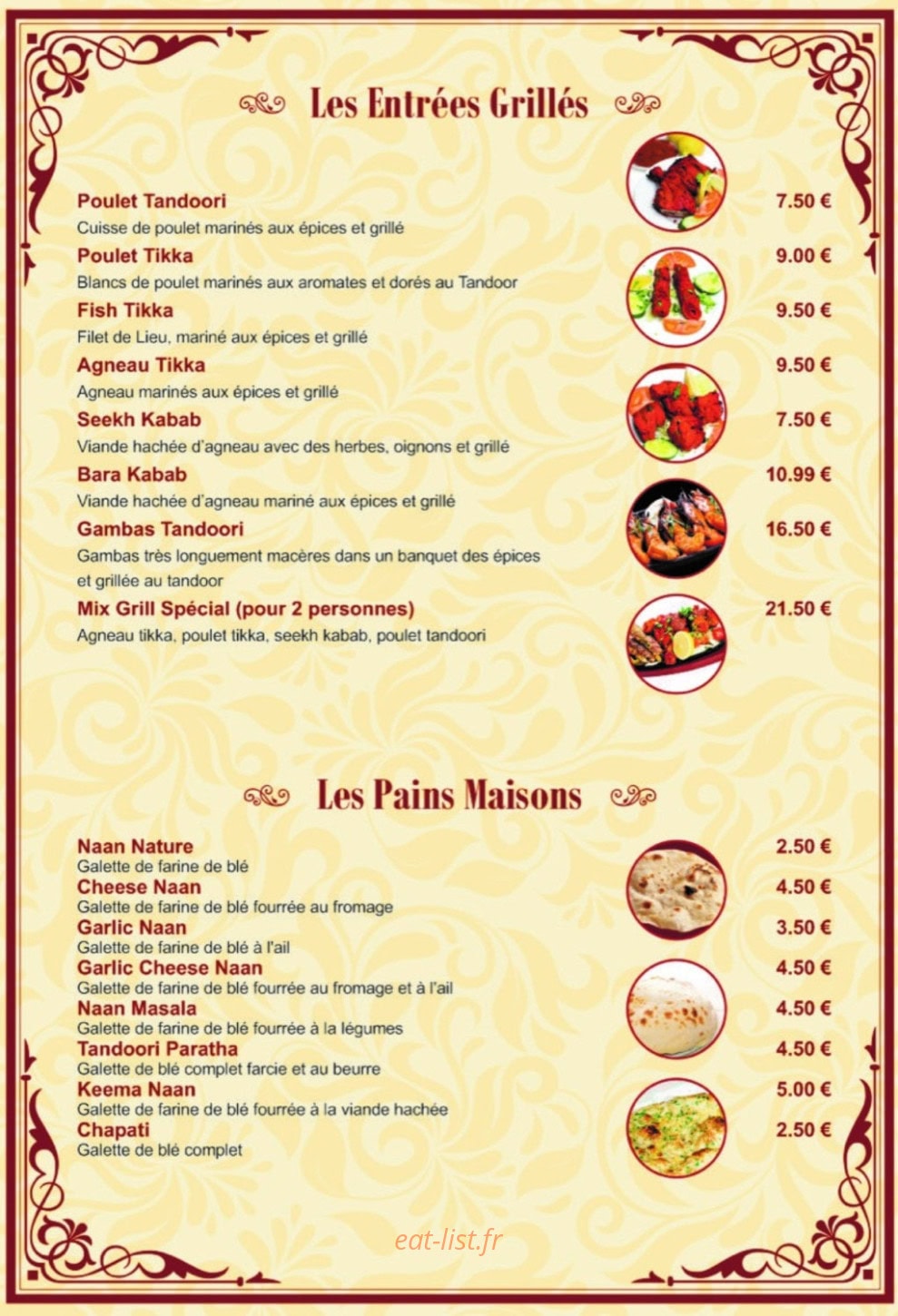 Restaurant Bollywood Zaika — carte page 1