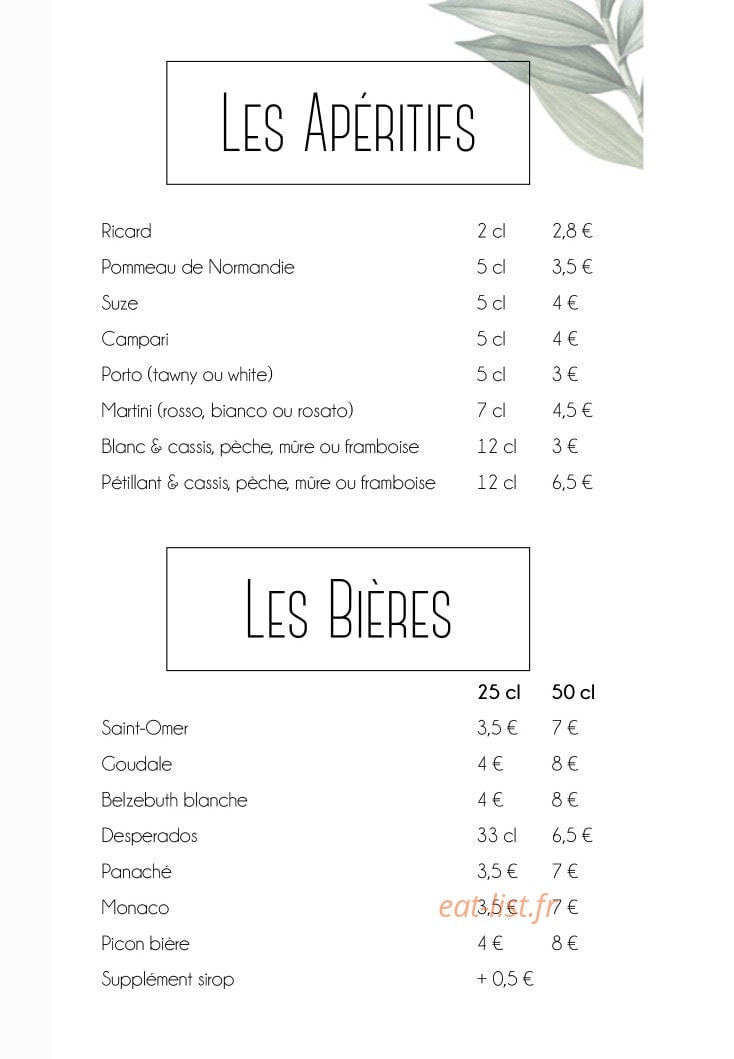 Restaurant Killian — carte page 1