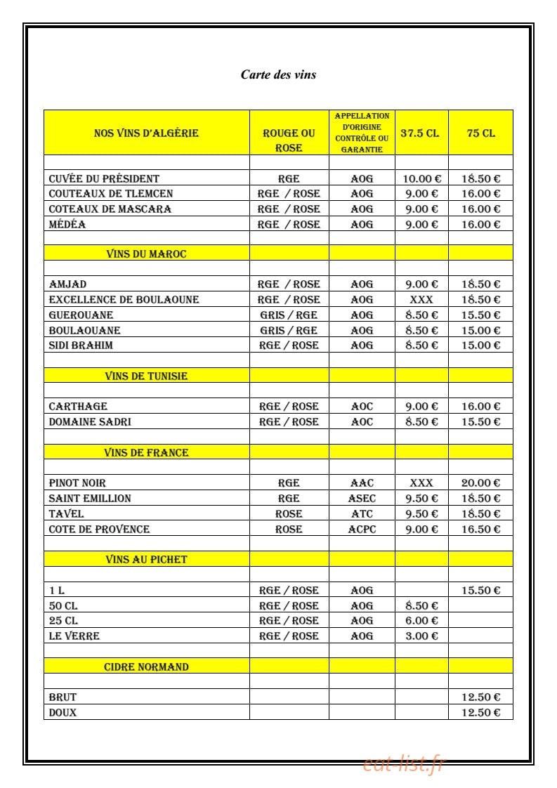 Restaurant le Berbère — carte page 9