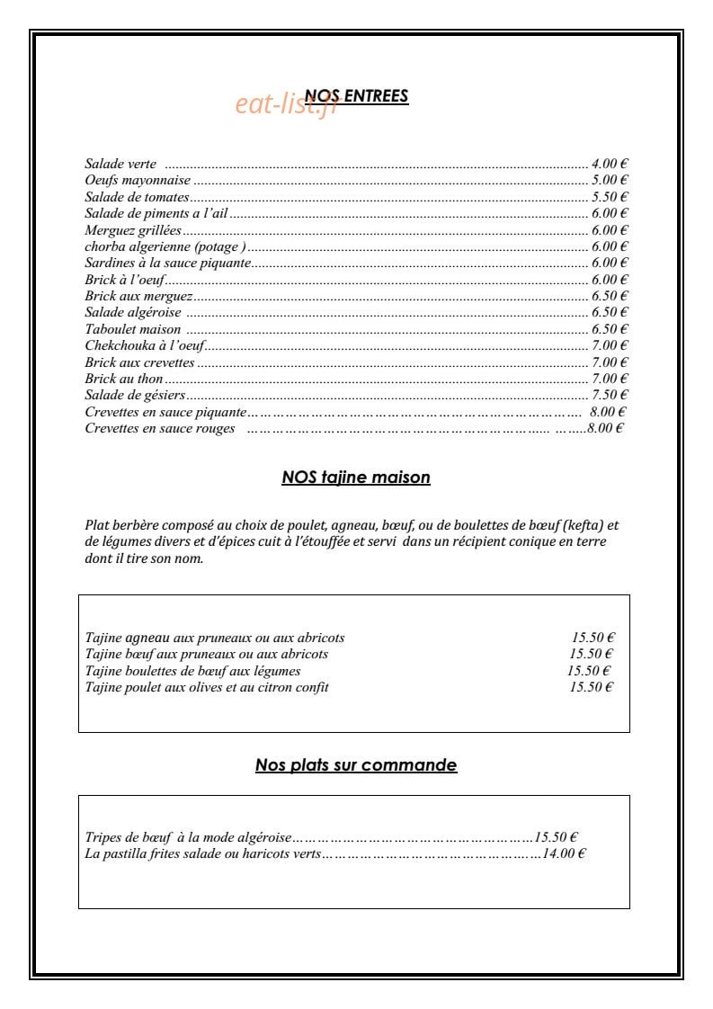 Restaurant le Berbère — carte page 2