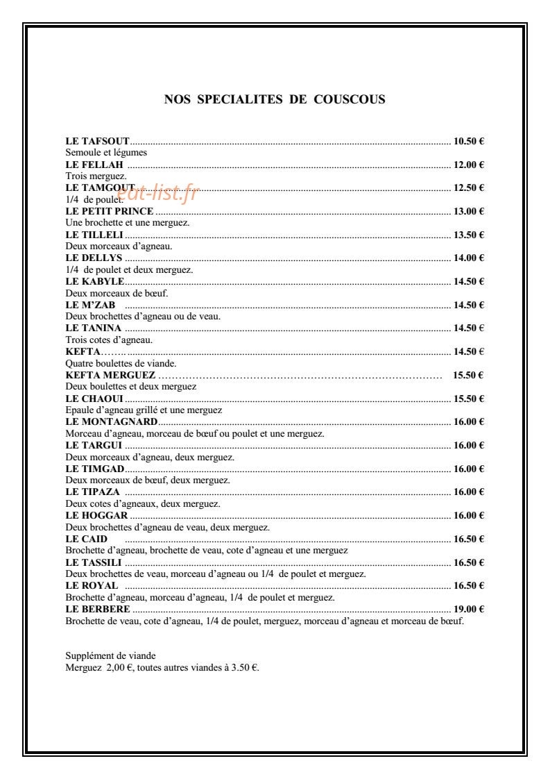 Restaurant le Berbère — carte page 3