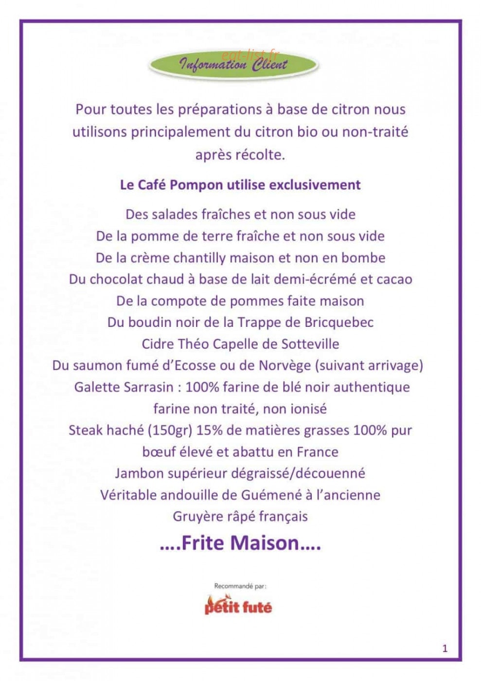 Au Café Pompon — carte page 3