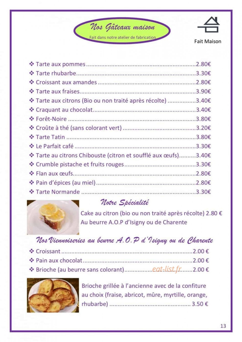 Au Café Pompon — carte page 15