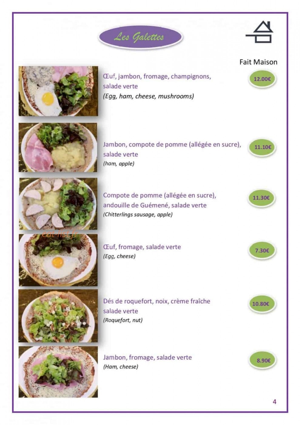 Au Café Pompon — carte page 6