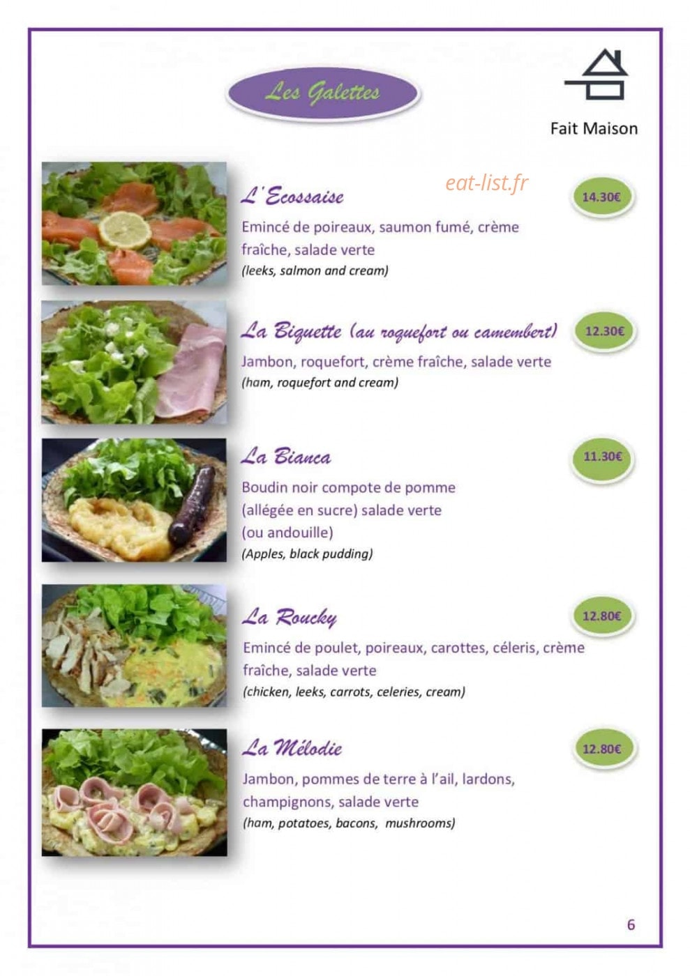 Au Café Pompon — carte page 8