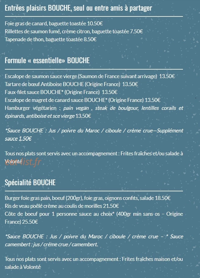Bistro Bouche — carte page 1