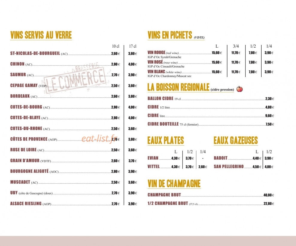 Brasserie Le Commerce — carte page 14