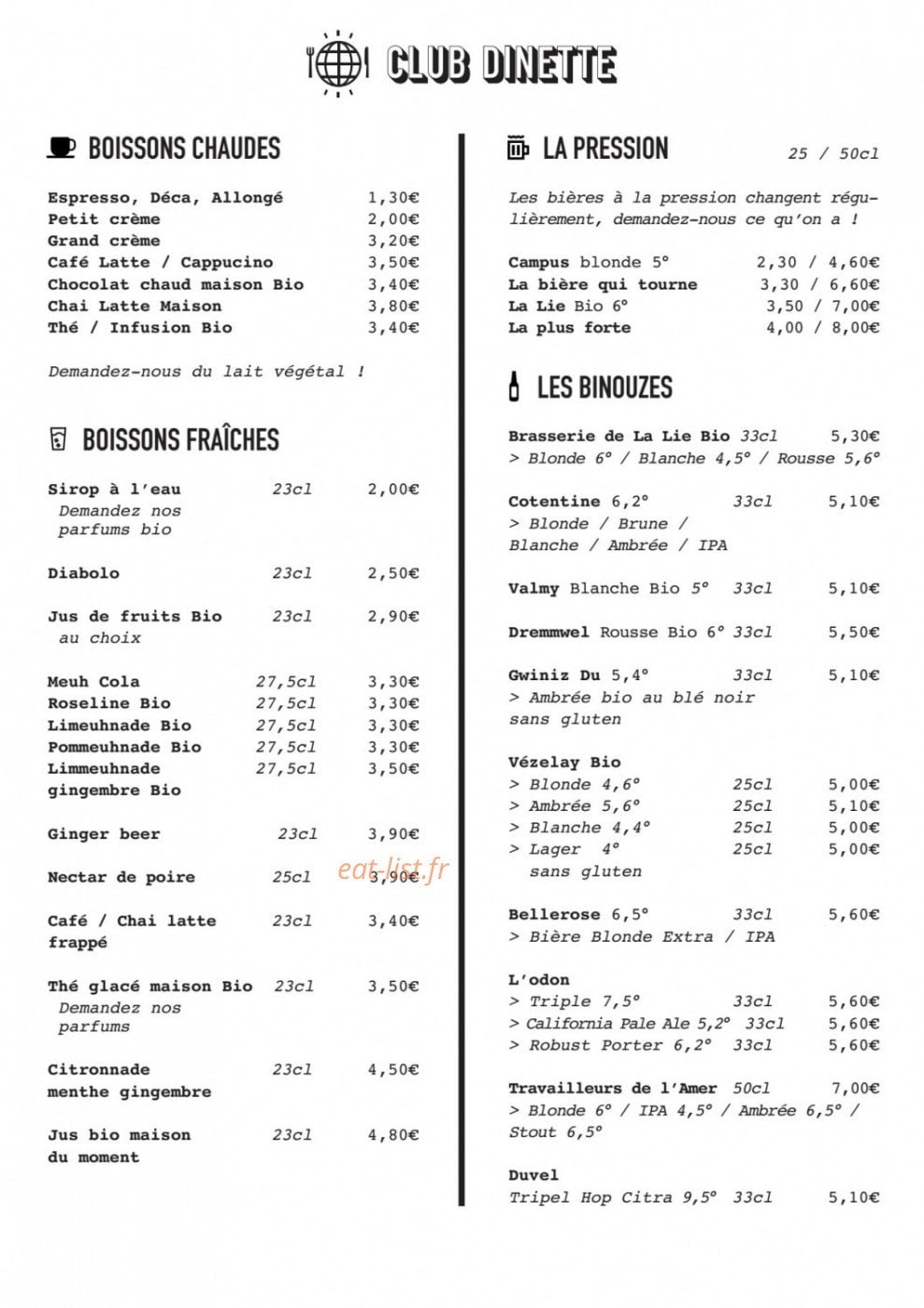 Club Dinette — carte page 3