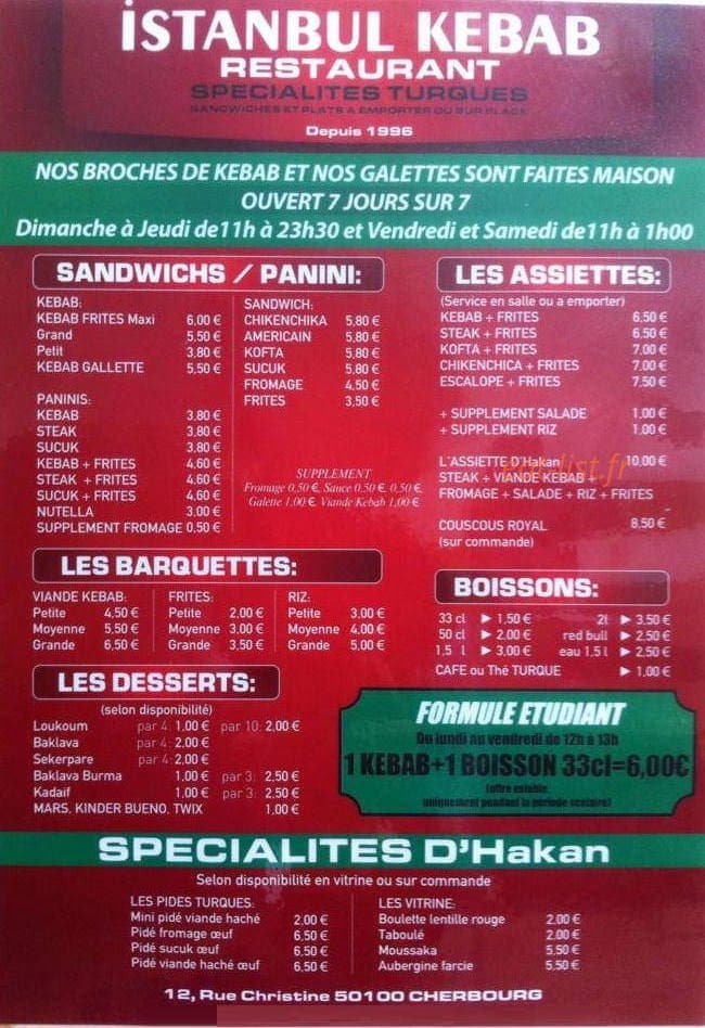 Istanbul Kebab — carte page 1