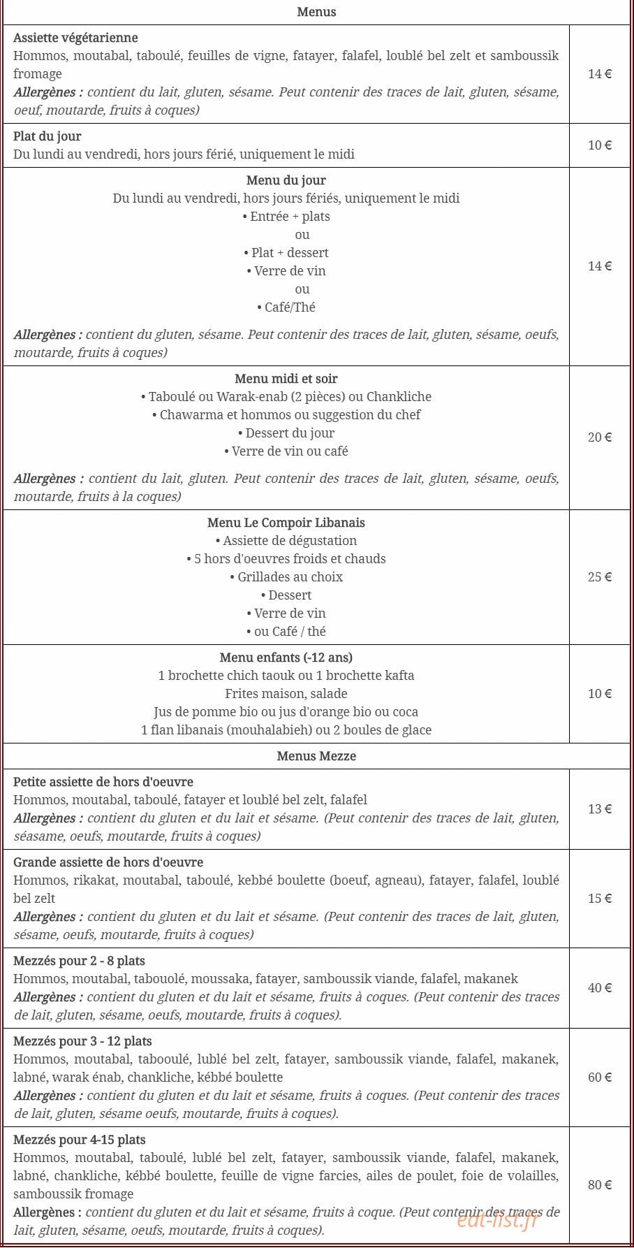 Le Comptoir Libanais — carte page 4