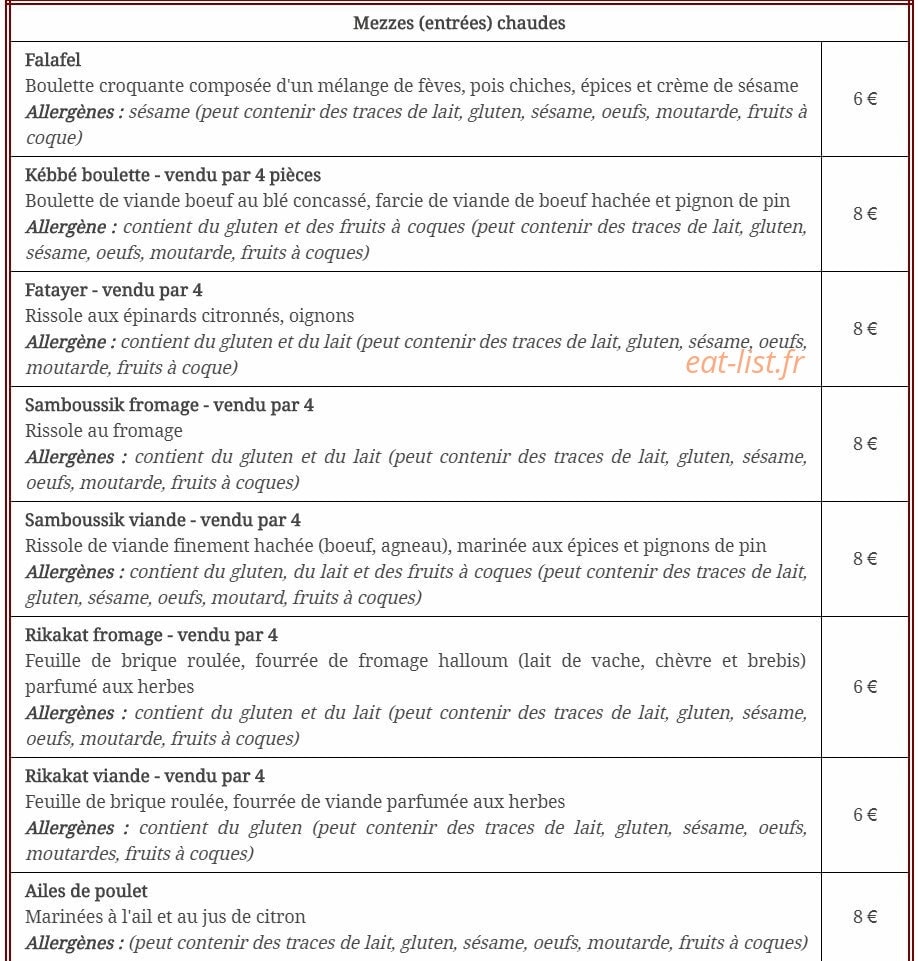 Le Comptoir Libanais — carte page 1