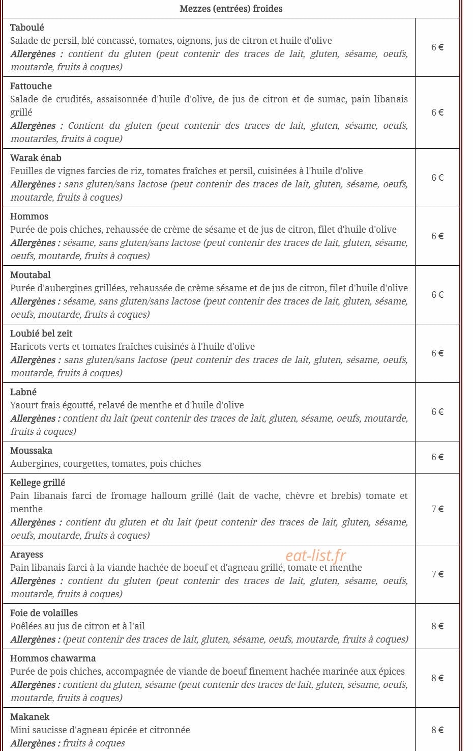 Le Comptoir Libanais — carte page 2