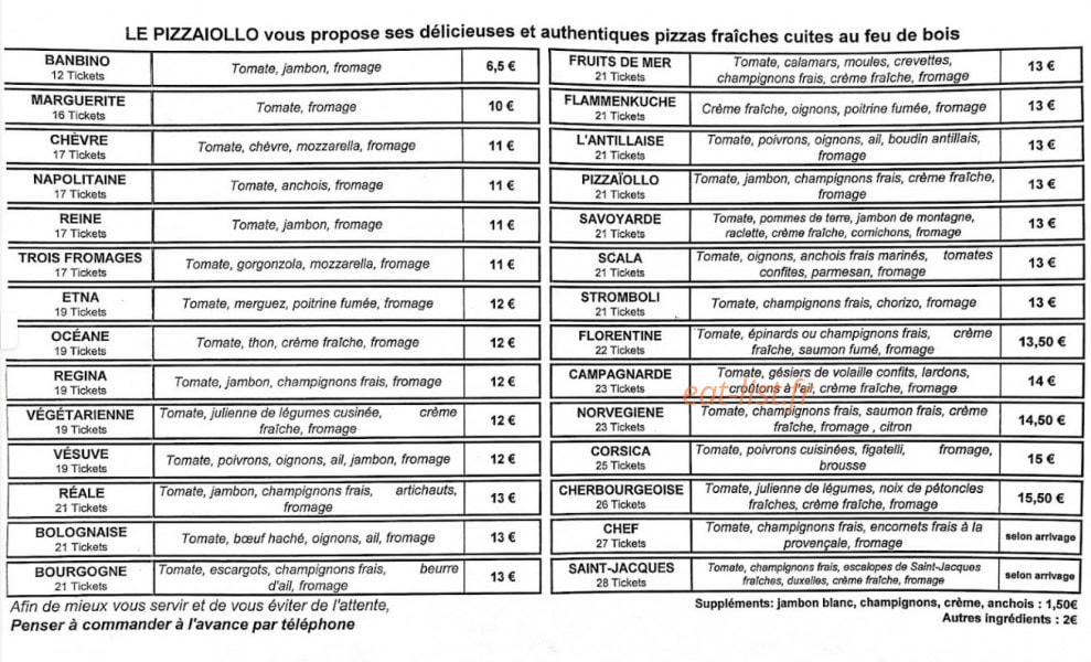 Le Pizzaiollo — carte page 1