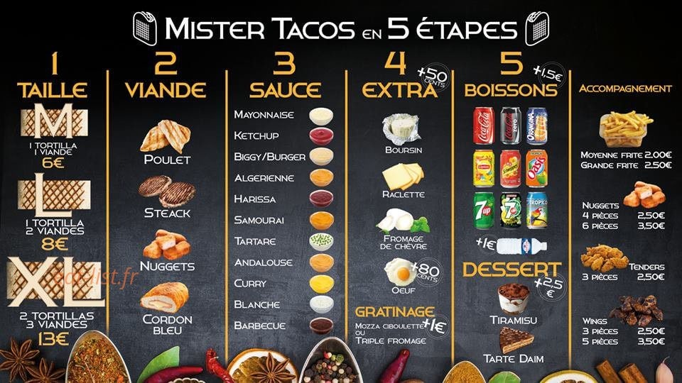 Mister Tacos — carte page 1