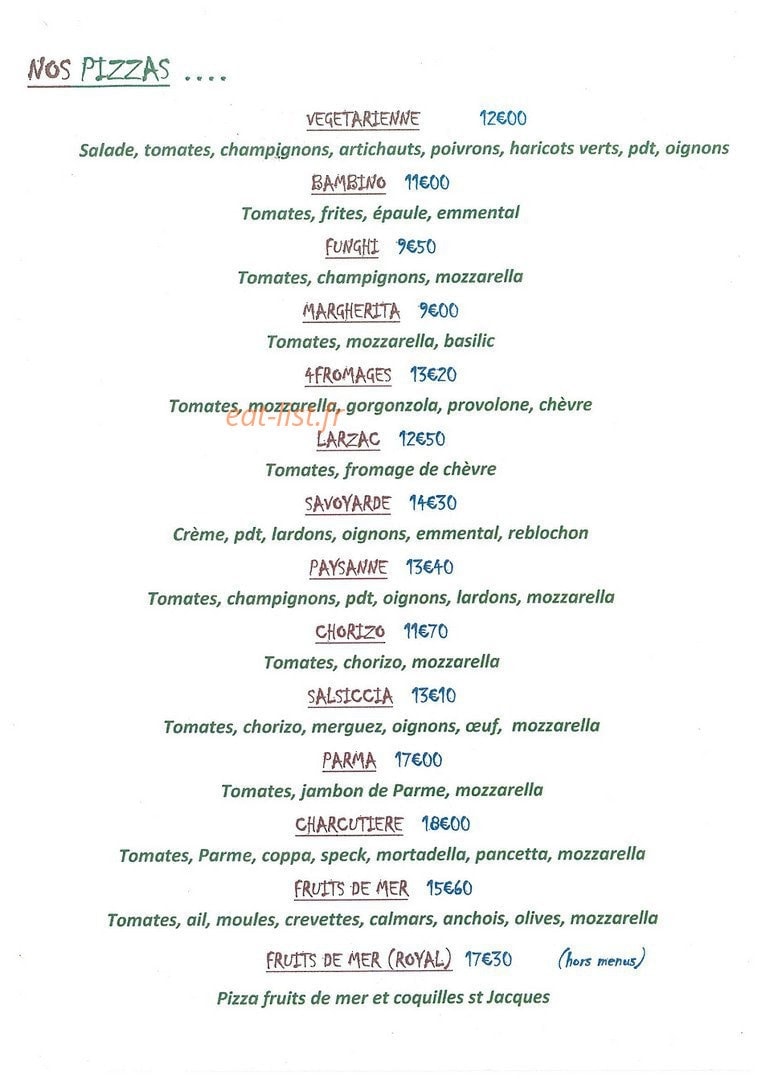 Pizzeria Le Mistral — carte page 2