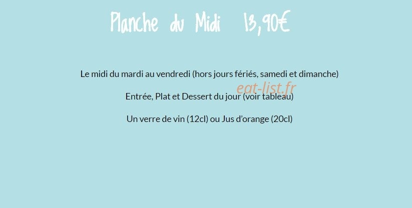 Carte et menu de A l'abri des flots à Tourlaville — La planche midi à 13,9€