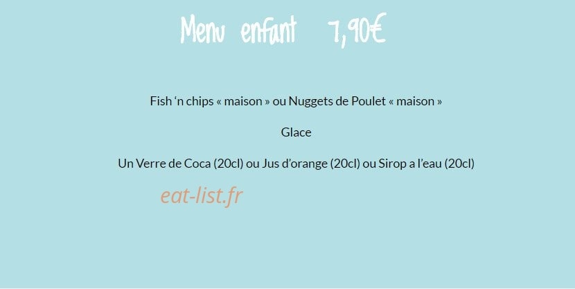 Carte et menu de A l'abri des flots à Tourlaville — Le menu enfant