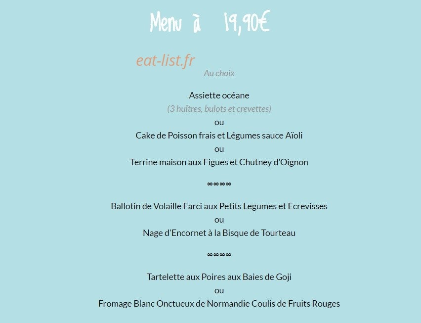 Carte et menu de A l'abri des flots à Tourlaville — Le menu à 19,9€