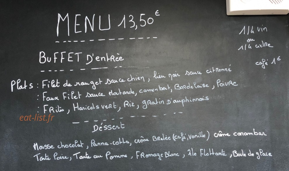 Carte et menu de Au Pave de Sainte Anne à Cherbourg-en-Cotentin — Exemple de menu