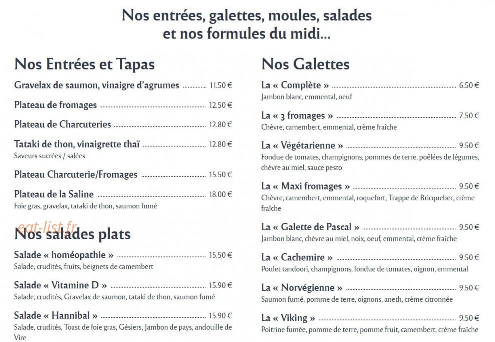 Crêperie de la Saline — carte page 2