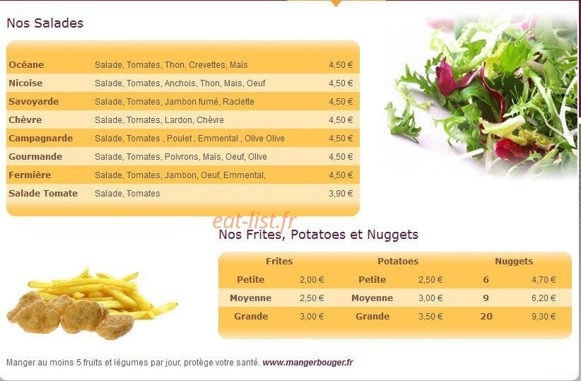 Carte et menu de A Réna d'Oro à Equeurdreville Hainnevill — Les Salades et Frites