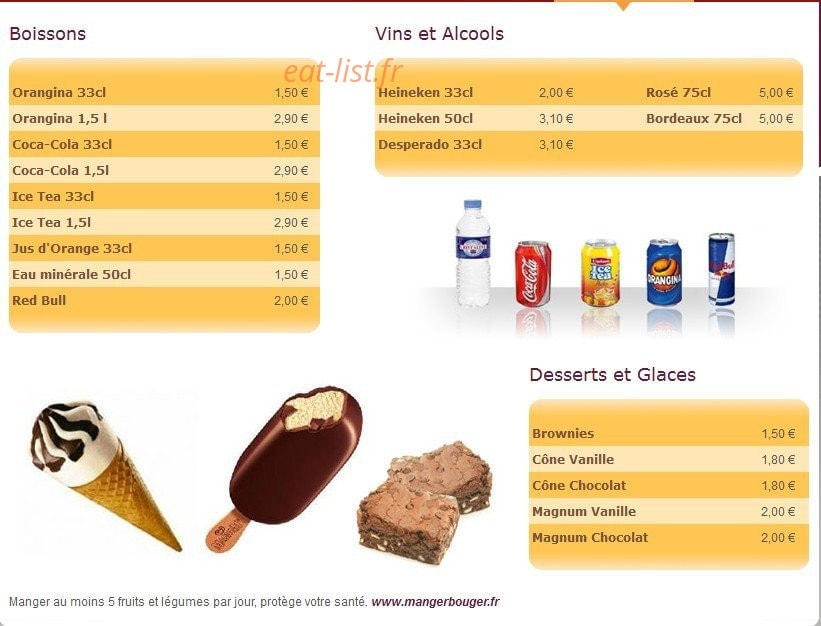Carte et menu de A Réna d'Oro à Equeurdreville Hainnevill — Les Boissons et Desserts