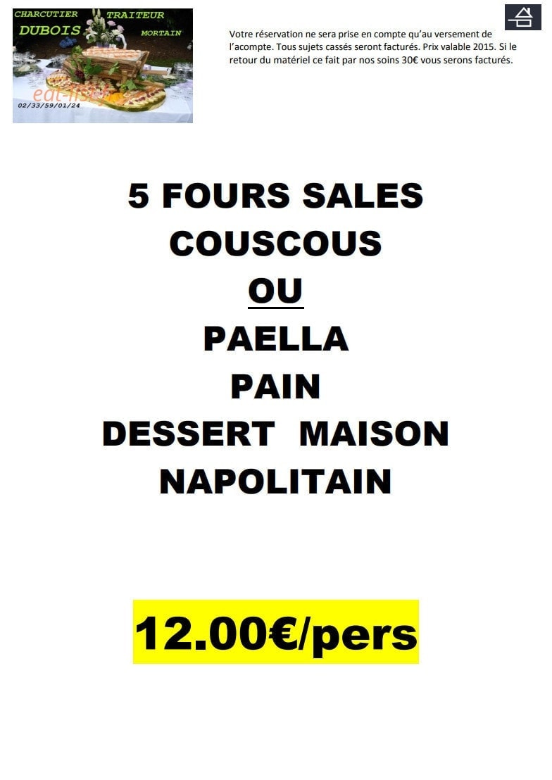 Dubois traiteur — carte page 2