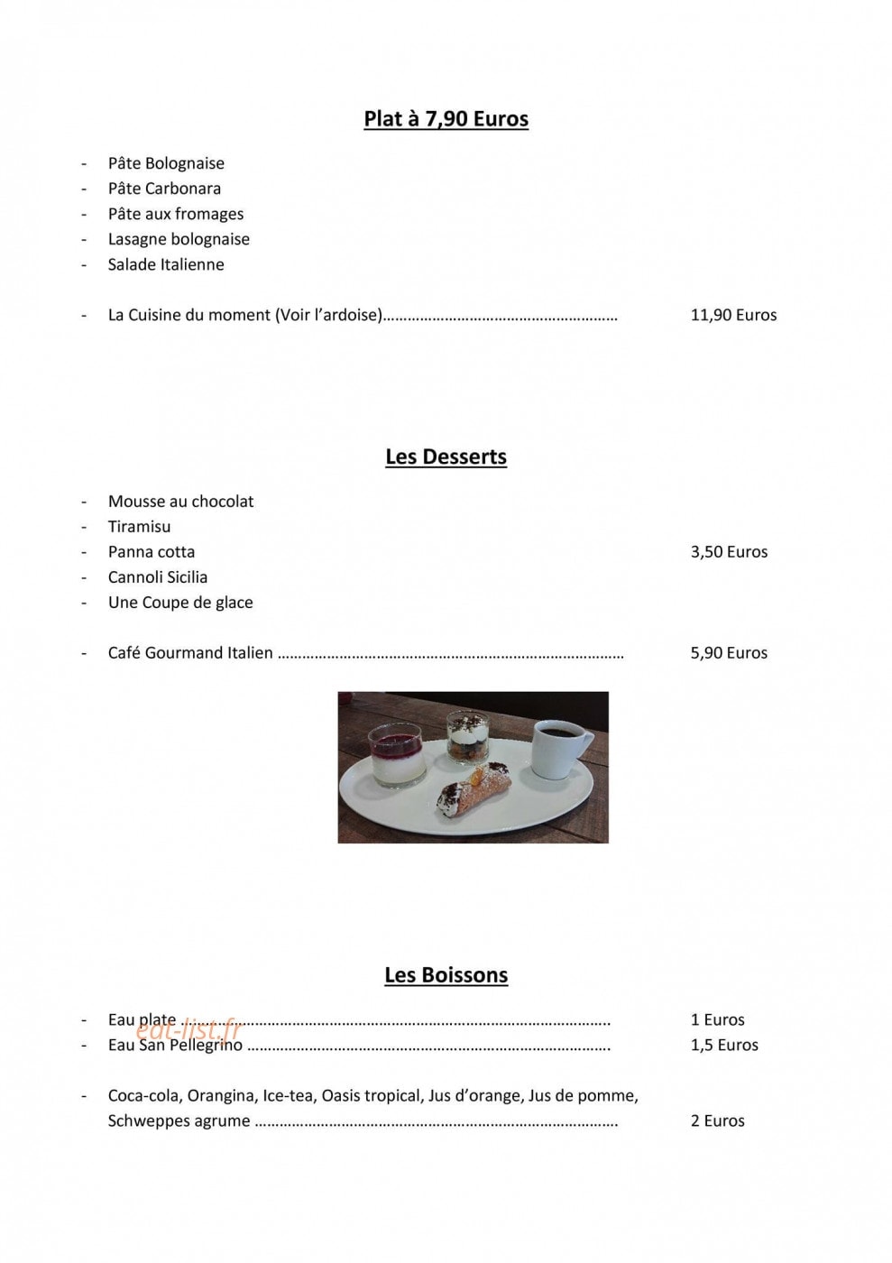 Aux Saveurs de Naples — carte page 2