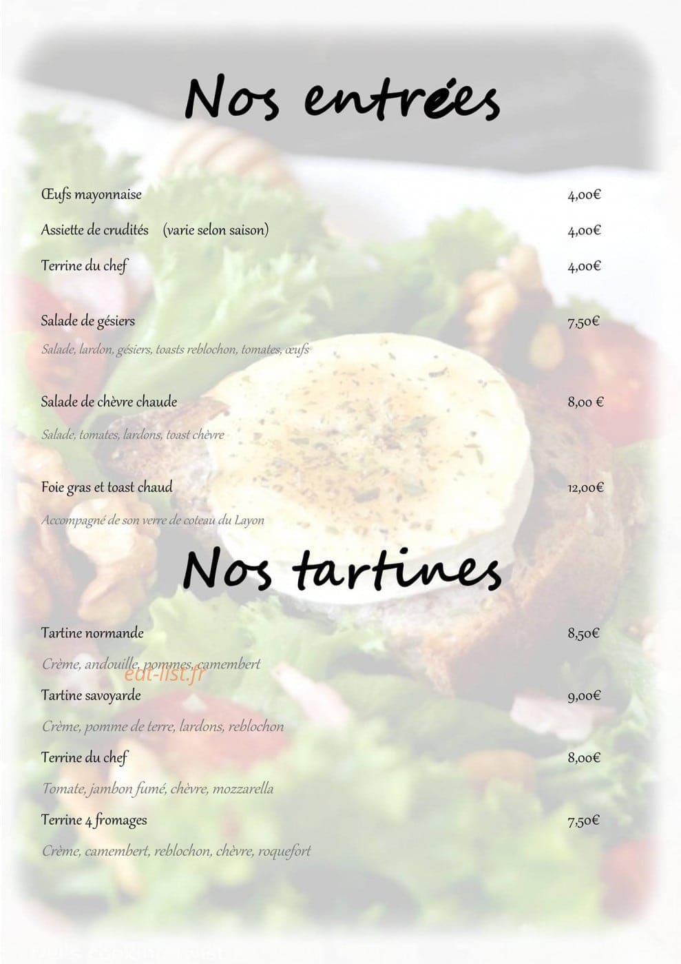 Restaurant le Champêtre — carte page 1