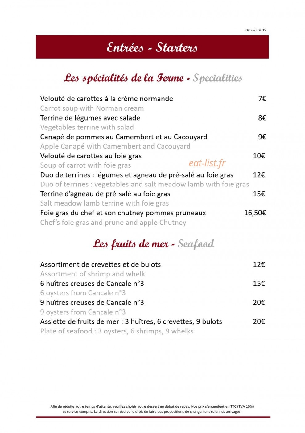 La Ferme Saint Michel — carte page 9