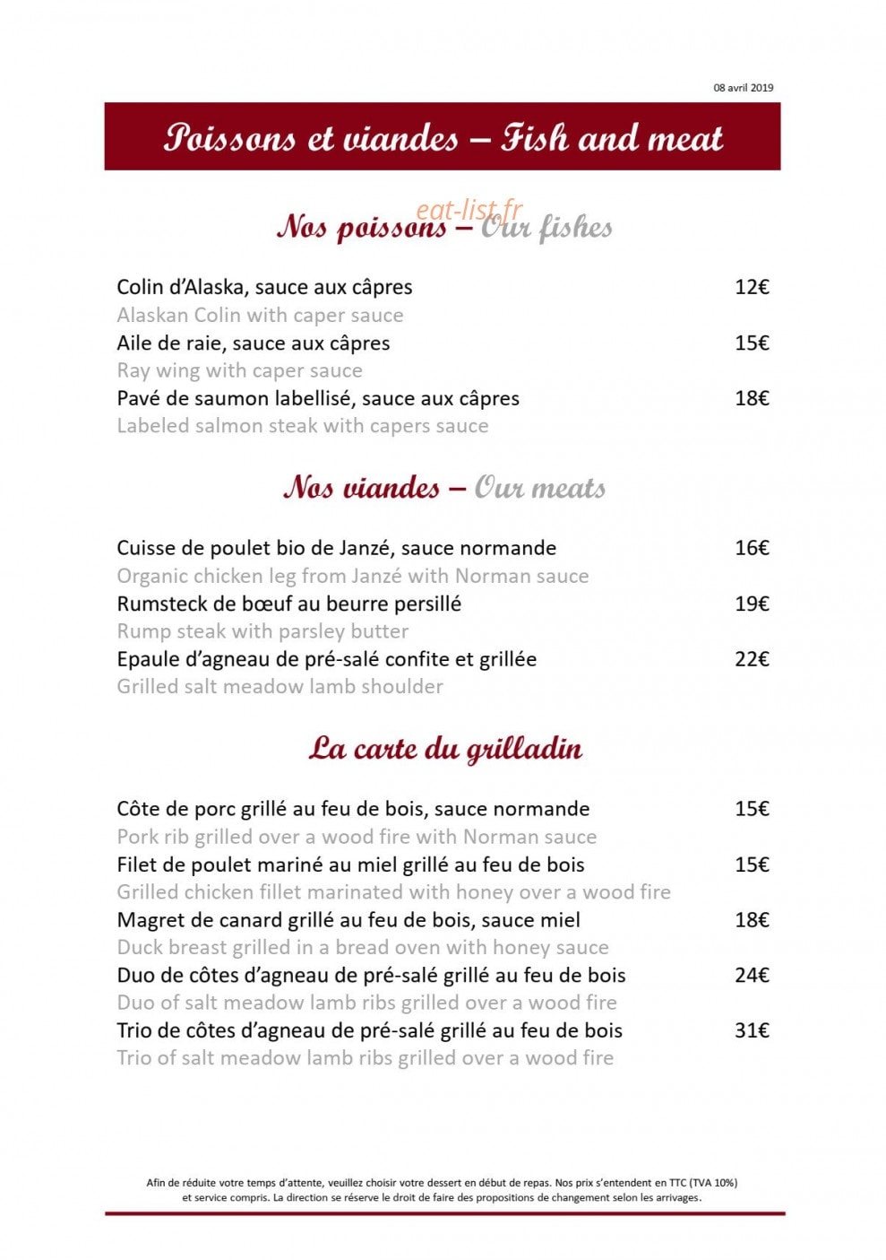 La Ferme Saint Michel — carte page 10