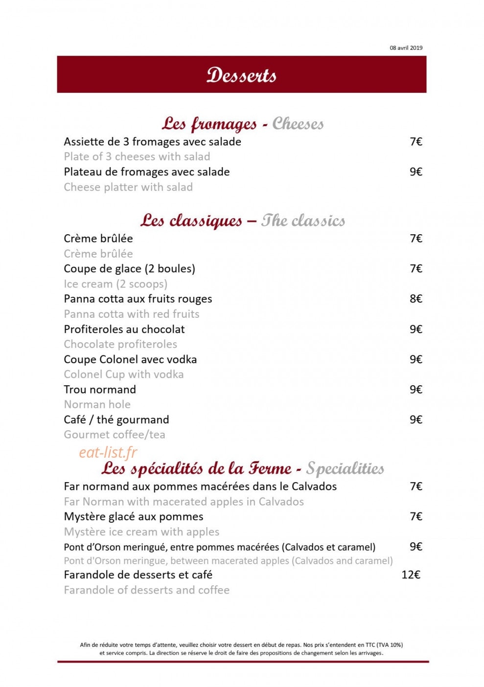 La Ferme Saint Michel — carte page 11