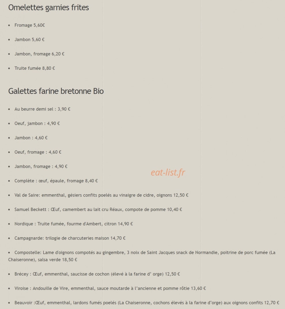 Le Restaurant de la Galette — carte page 2