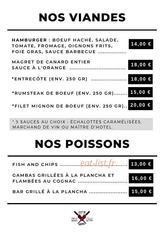 Carte et menu de Restaurant de Pré Salé le Mont-Saint-Michel à Beauvoir — Les viandes et poissons