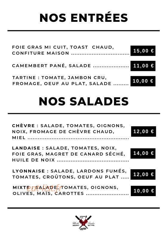Carte et menu de Restaurant de Pré Salé le Mont-Saint-Michel à Beauvoir — Les entrées et salades