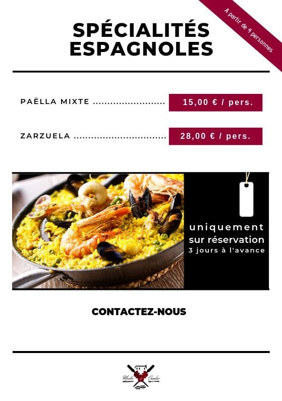 Carte et menu de Restaurant de Pré Salé le Mont-Saint-Michel à Beauvoir — Les spécialités espagnols
