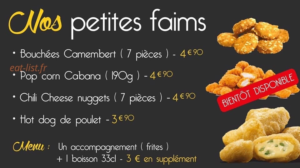 Chicken cabana — carte page 5