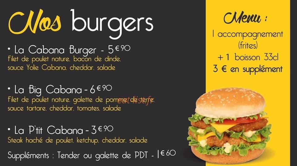 Chicken cabana — carte page 6