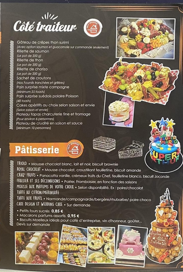 Carte et menu de Au Fournil d'Agneaux à Agneaux — Les côtés traiteur, pâtisserie