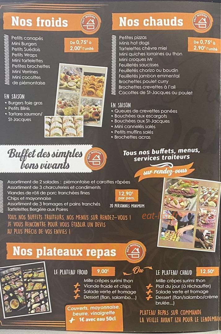 Carte et menu de Au Fournil d'Agneaux à Agneaux — Les froids, chauds, ...