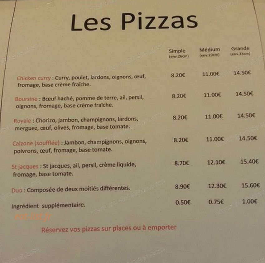 Pizza Méga — carte page 1