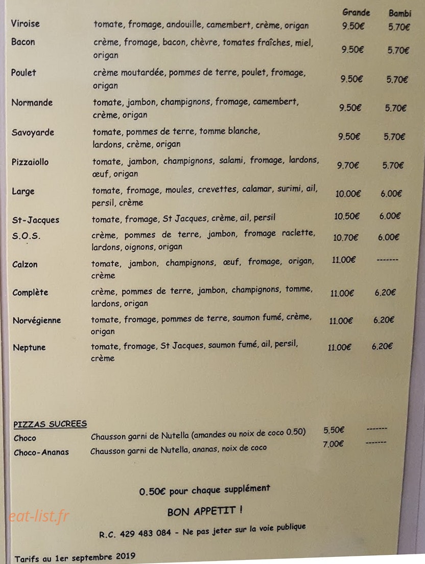 Pizzeria Du Pont de Soulles — carte page 2