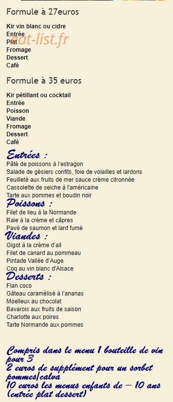 Bonne Auberge — carte page 1