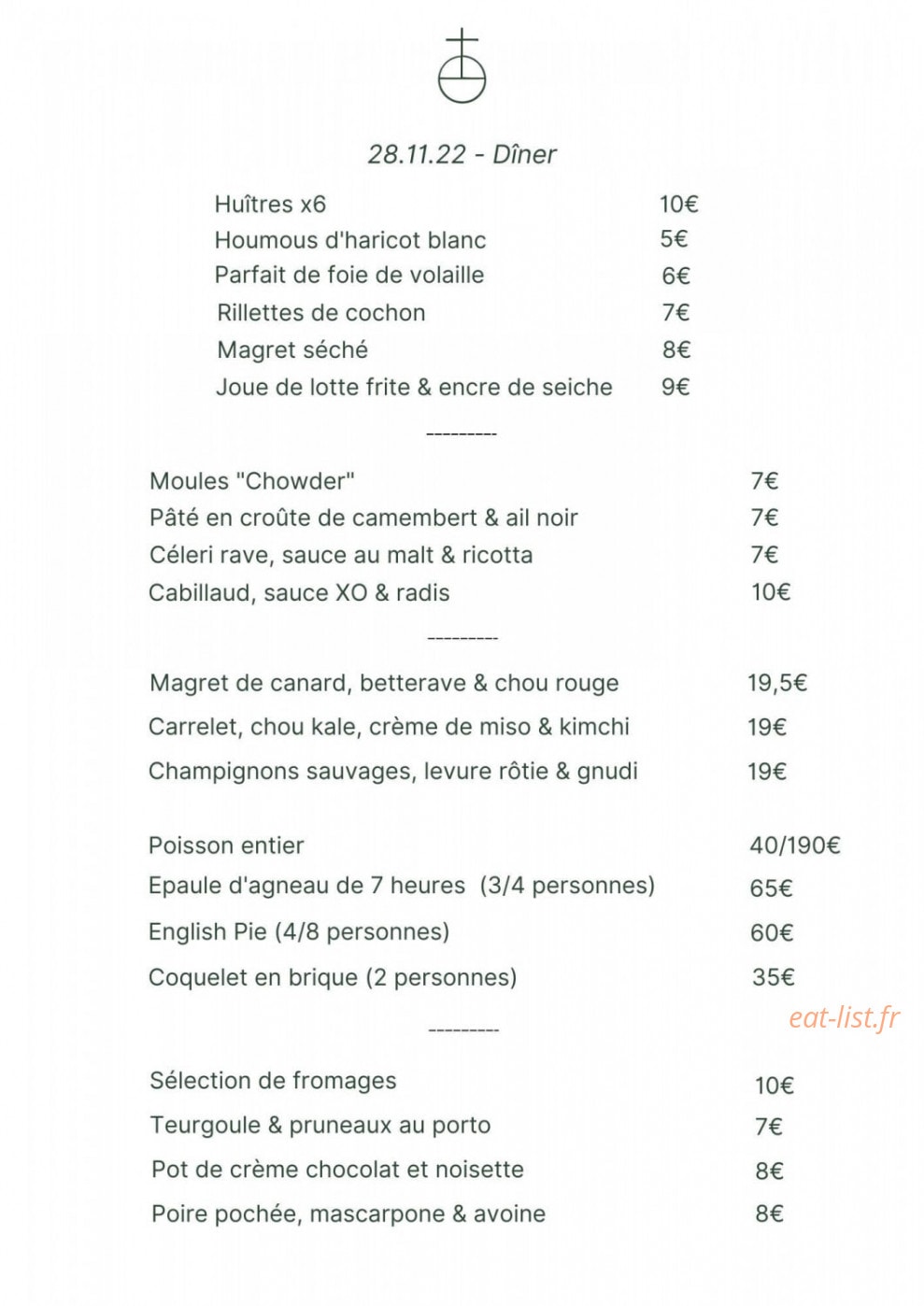 Carte et menu de The Presbytere à Heugueville sur Sienne — Les plats