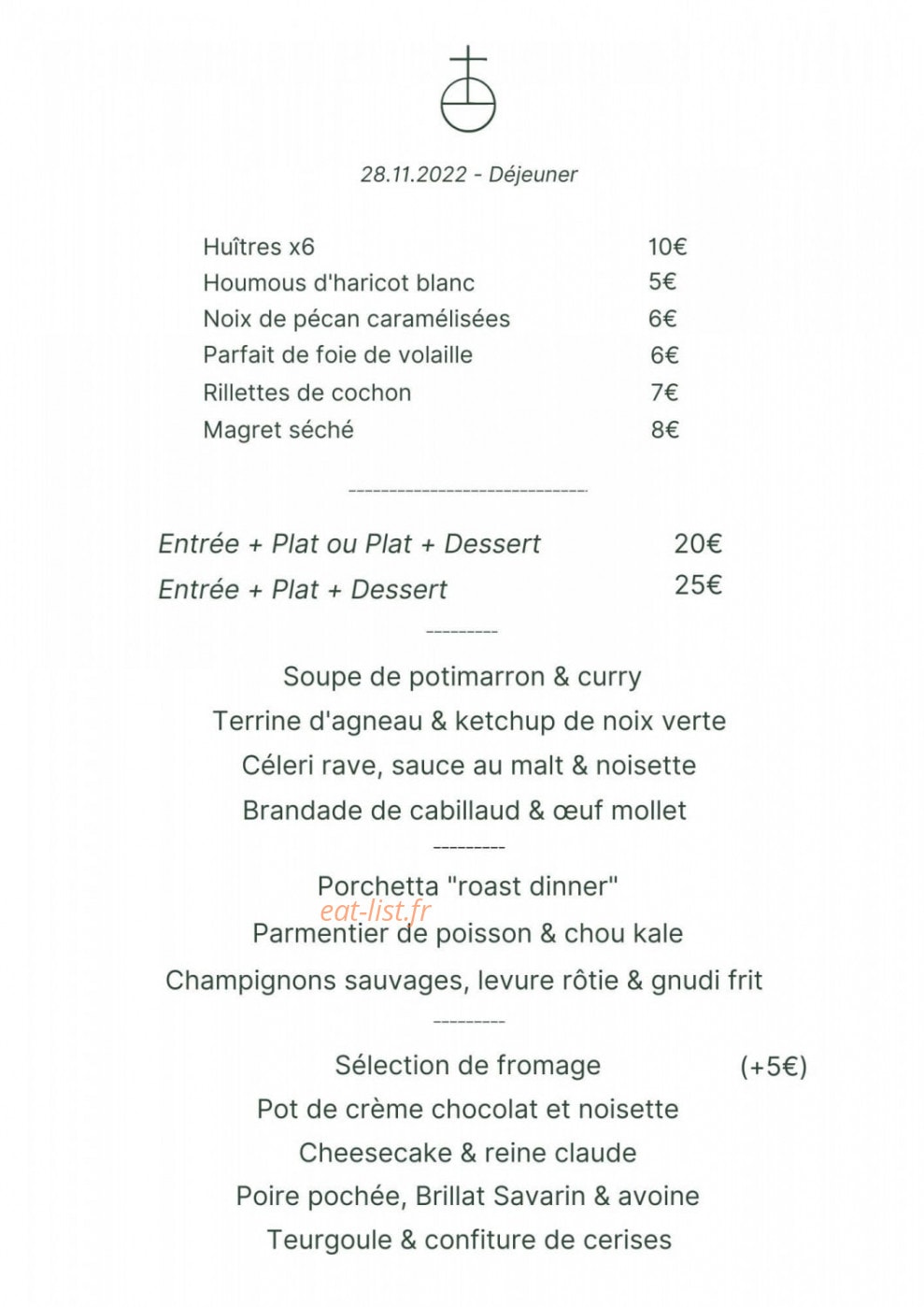 Carte et menu de The Presbytere à Heugueville sur Sienne — Les formules